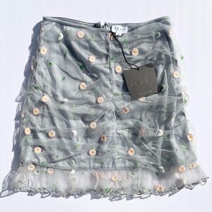 Le Lis‎ Collection Blue Mesh Floral Embroidered Ruched Mini Skirt NWT Small